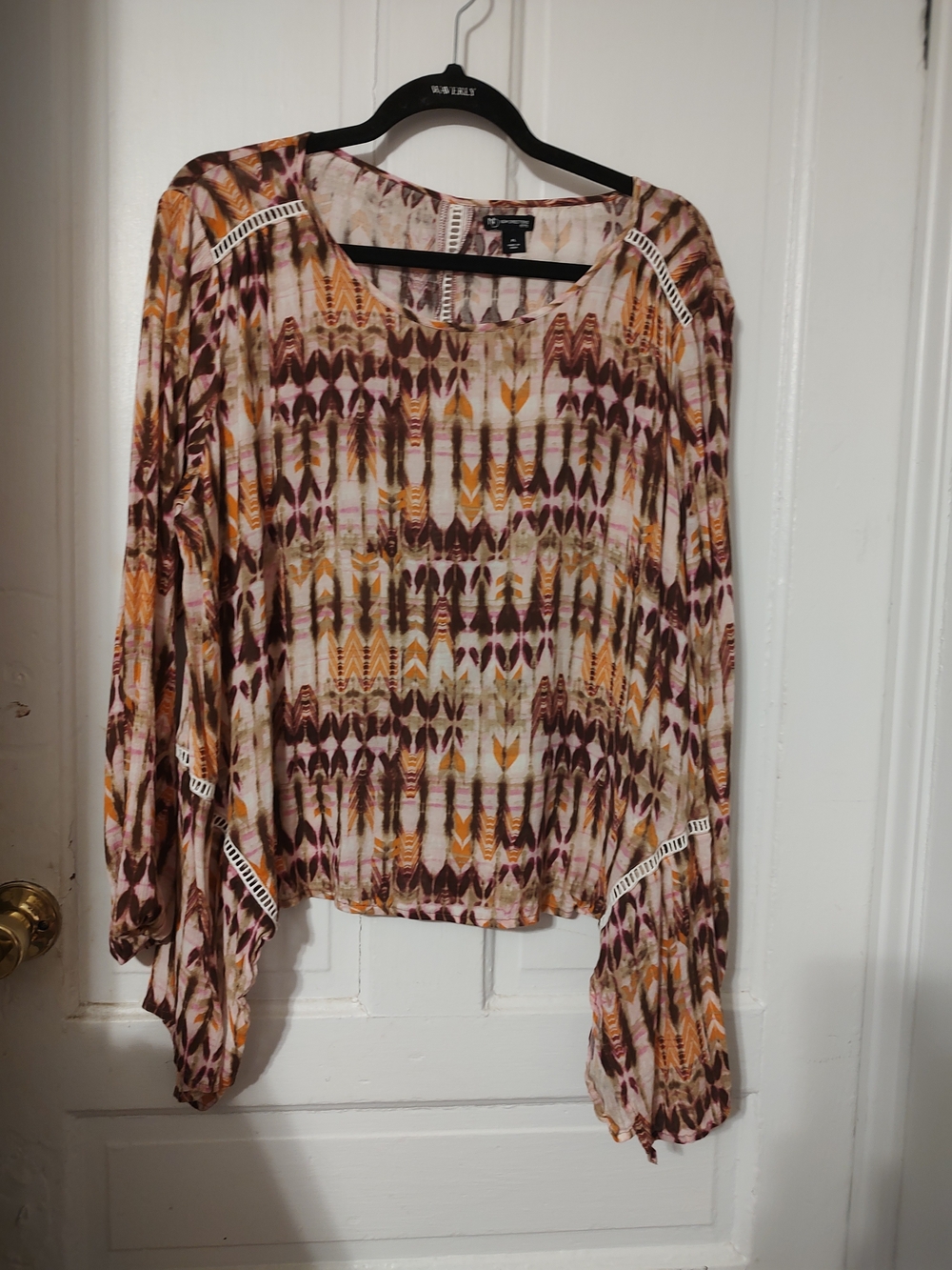 New Direction Printed Boho Long-Sleeve Blouse in Multicolor